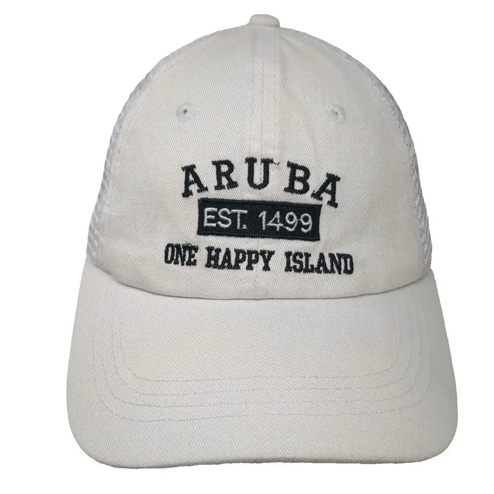 Aruba One Happy Island Est 1499 White Trucker Hat One Size Mesh Snapback Cap